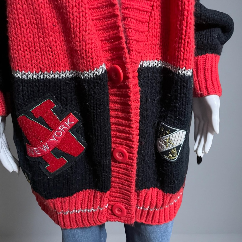 Vintage Black & Red Patchwork Cardigan (Estimated Late 80s–Early 90s) - Picture 5 of 14